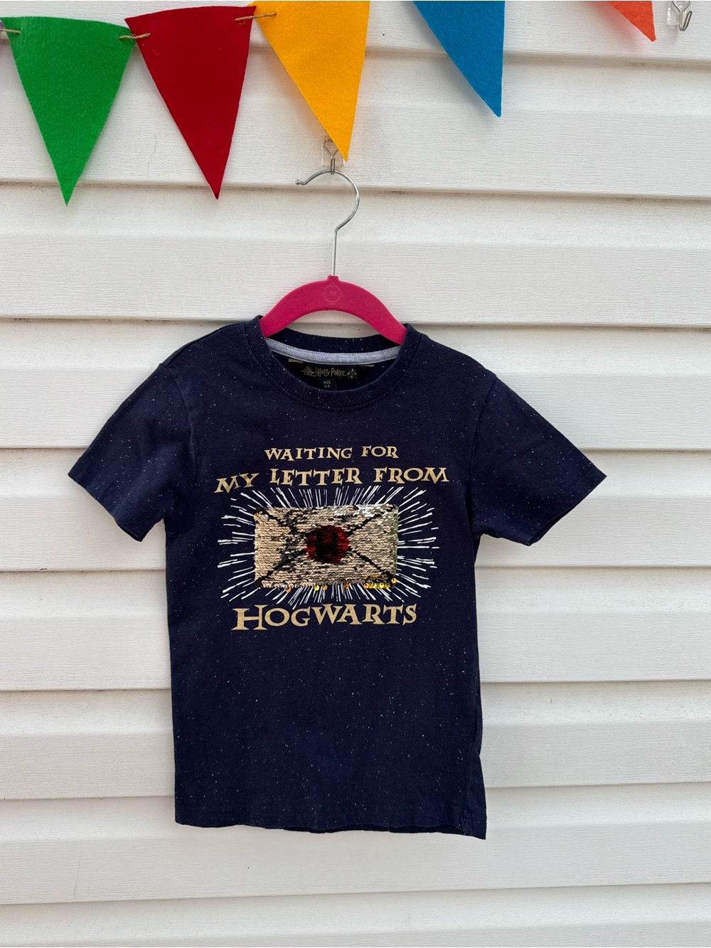 Warner Bros. Navy Kids' Hogwarts Sequin Envelope Tee - Picture 2 of 4